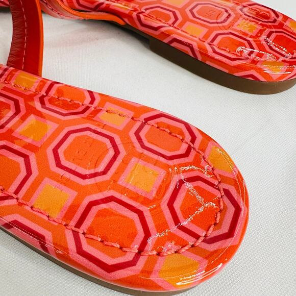 Tory Burch Miller Sandals Vivid Orange Octagon Print Square Toe Size 5.5 NWT - Picture 6 of 7